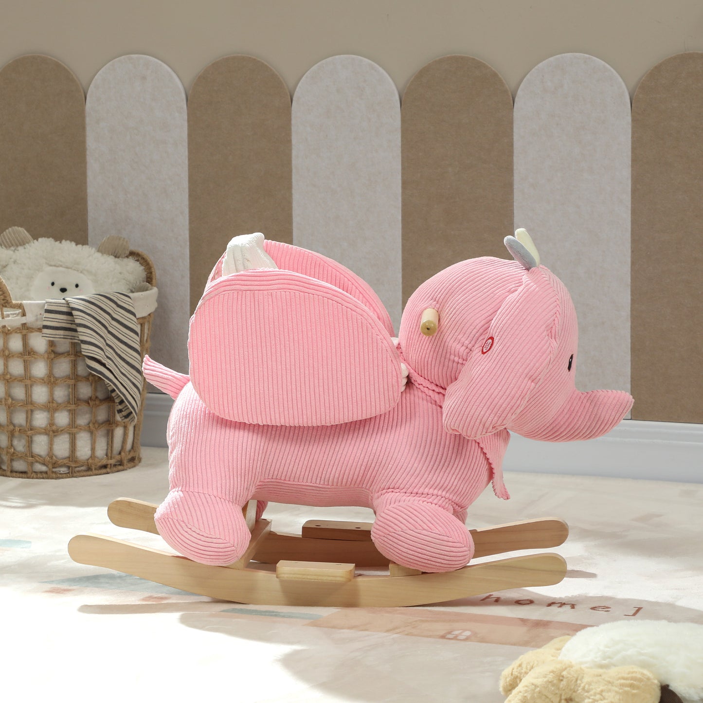 AIYAPLAY Kids Rocking Horse, Baby Ride on Elephant Rocker with Safety Belt and Sound for Toddlers 18 to 36 Months, Pink