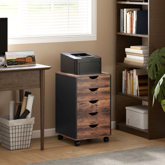 HOMCOM Five-Drawer Filing Cabinet - Rustic Brown