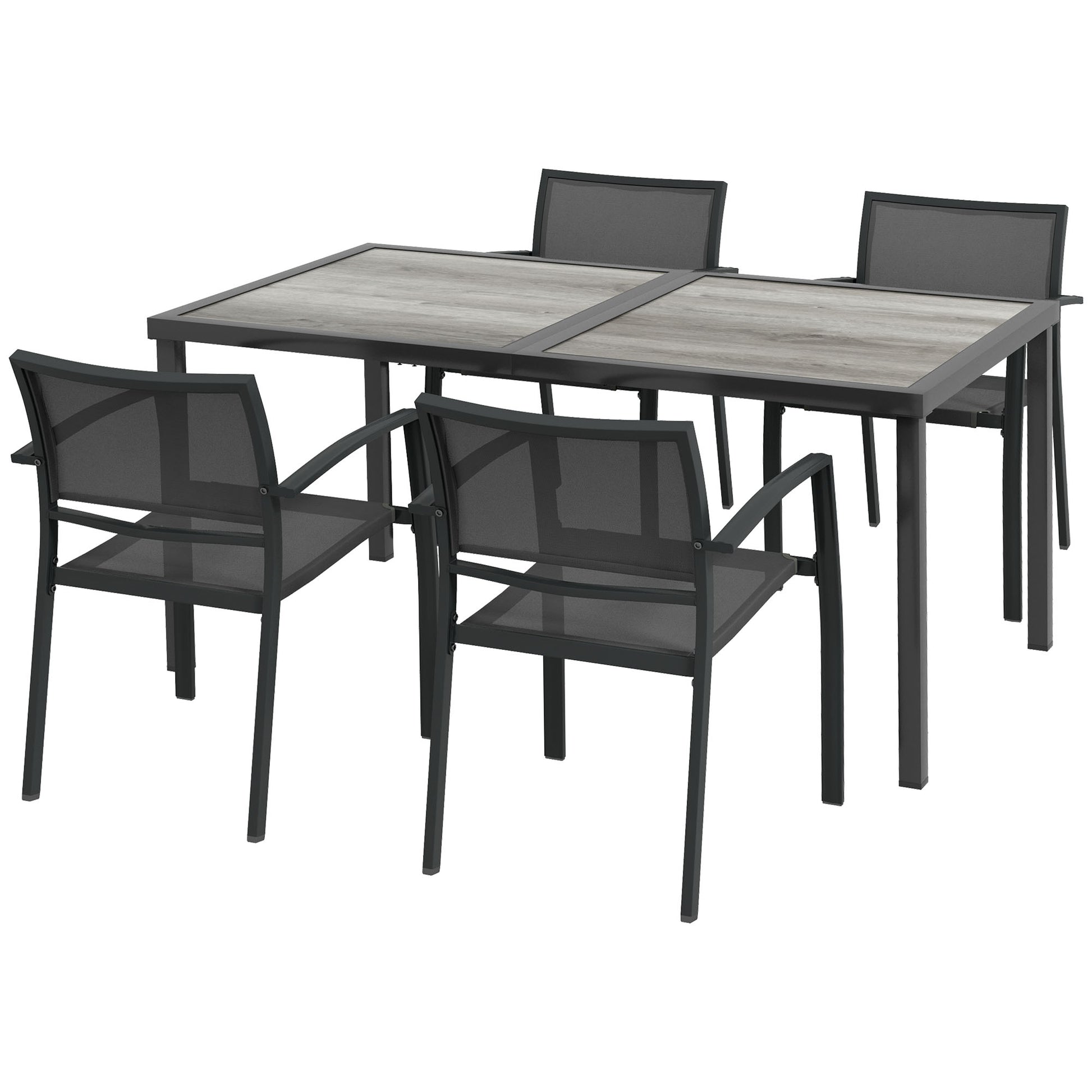 Outsunny Five-Piece Casual Outdoor Dining Set, with Wood-Effect Table - Grey Default Title