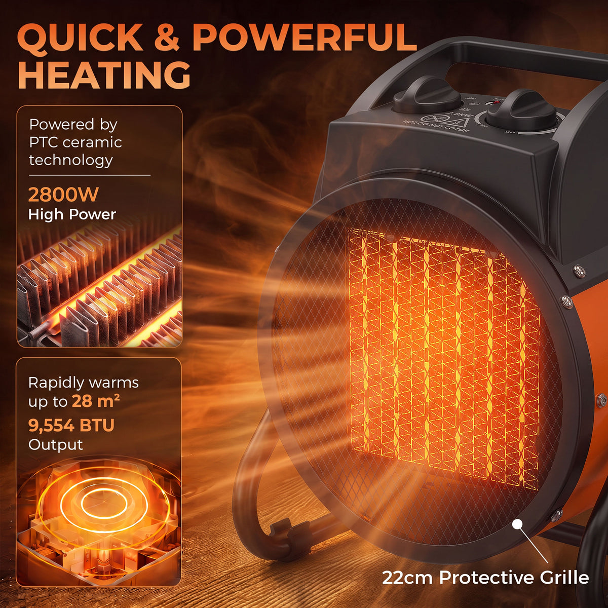 Outsunny Industrial Fan Heater 2800W with Tilting, Electric Ceramic Space Heater with Adjustable Thermostat, Handle