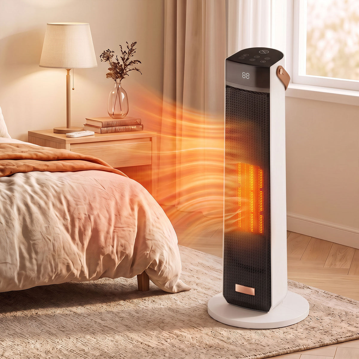 HOMCOM Portable Space Heater with Realistic Flame Effect, 2000W Ceramic Heater with Eco Mode, Adjustable Thermostat, Remote
