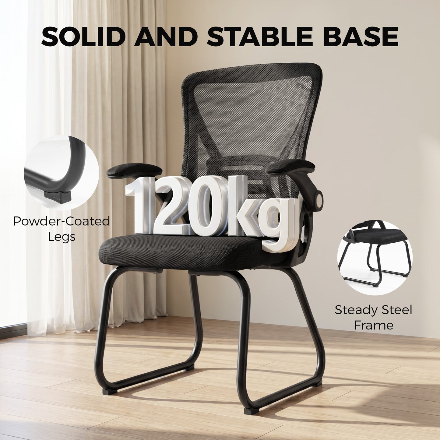 HOMCOM Office Chair, Ergonomic Desk Chair No Wheels with Mesh Backrest and Steel Legs for Home Conference Room, Black