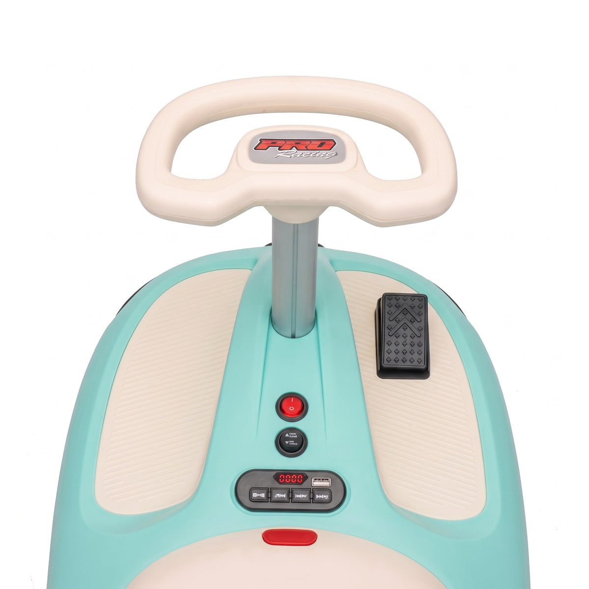 AIYAPLAY 12V Electric Wiggle Car with Pedal, Kids Electric Car with 2 Speeds, Soft Start, Music, Lights for 3-5 Years, Light Blue