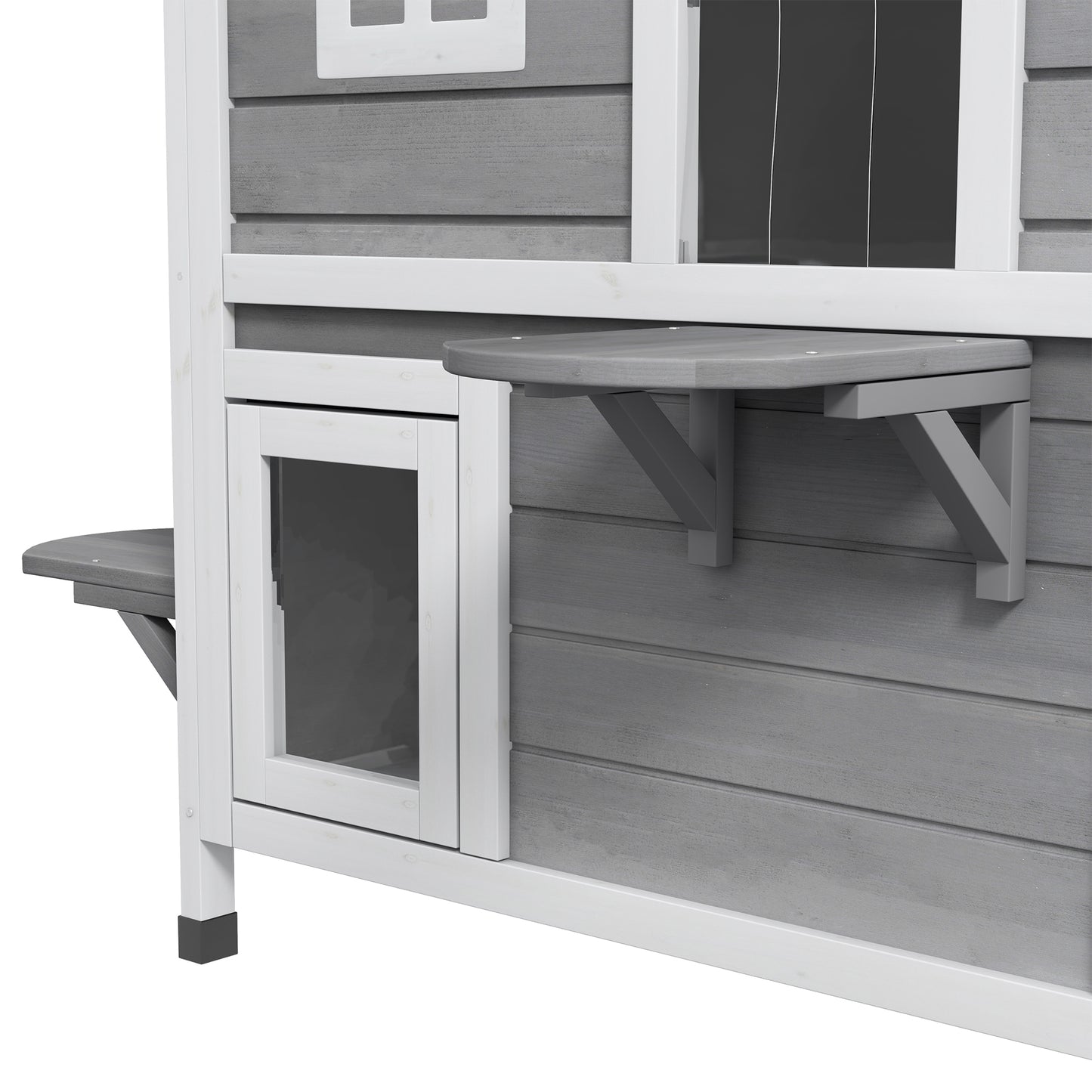 PawHutÂ 2-story Cat House Outdoor, WeatherproofÂ Wooden Cat Enclosure for Feral Cats with Escape Door, Openable Roof, Jumping Platforms, Grey