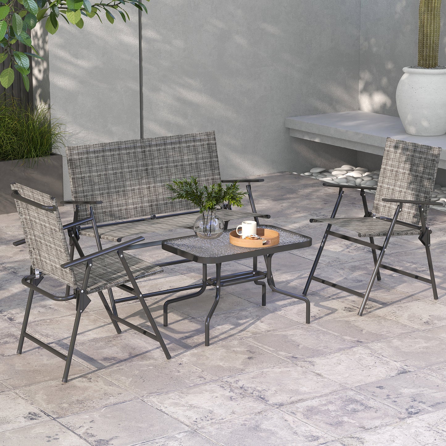 Outsunny Four-Piece Metal Garden Sofa Set - Mixed Grey