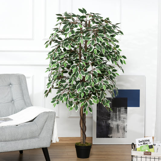 Outsunny 160cm/5.2FT Artificial Ficus Silk Tree with Nursery Pot, Decorative Fake Plant, for Indoor Outdoor DÃ©cor