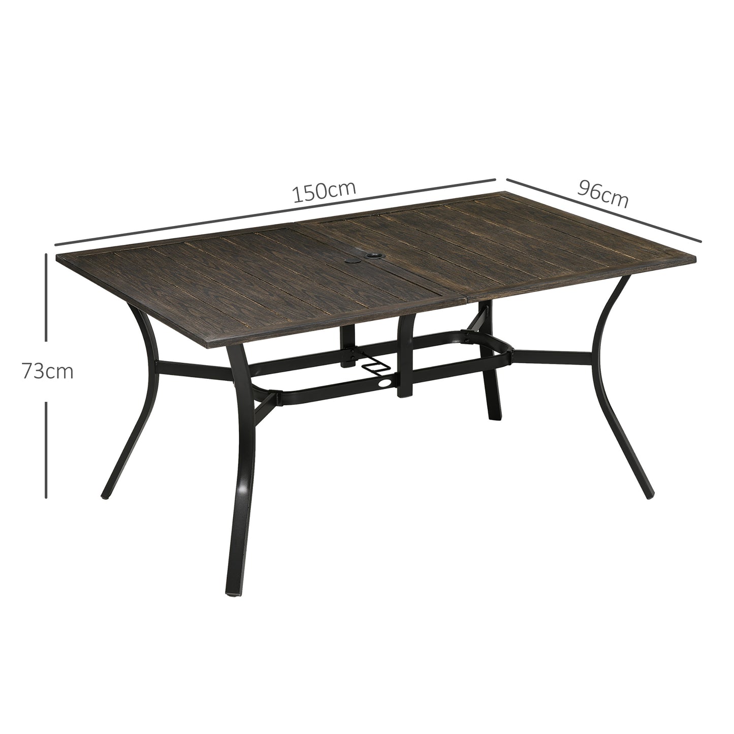 Outsunny Six-Seater Steel Garden Table, with âŒ€41mm Parasol Hole - Wood-Effect