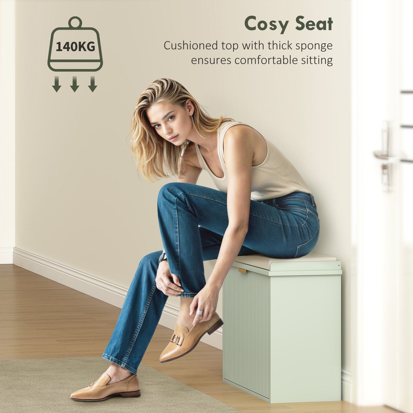 HOMCOM Elegant Six Shoe Bench, with Top Seat - Green