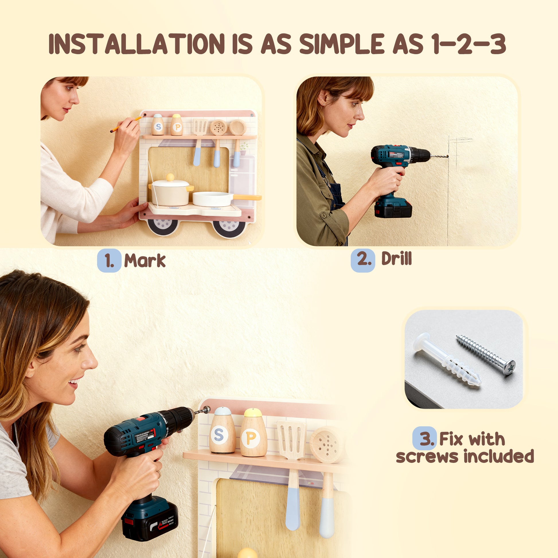 AIYAPLAY Wooden Busy Board, 5 in 1 Activity Wall Panels for Kids 3+ Years, for Daycare, Playroom, Home