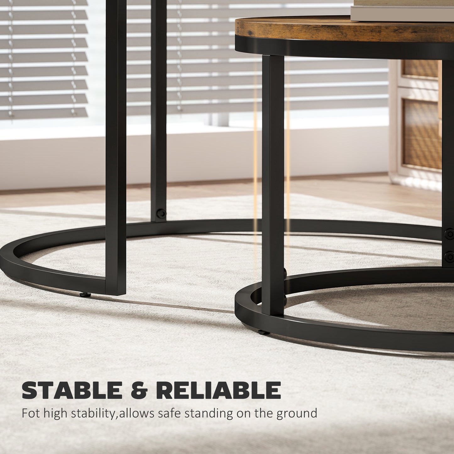 HOMCOM Set of Two Wood-Effect Stacking Tables - Rustic Brown