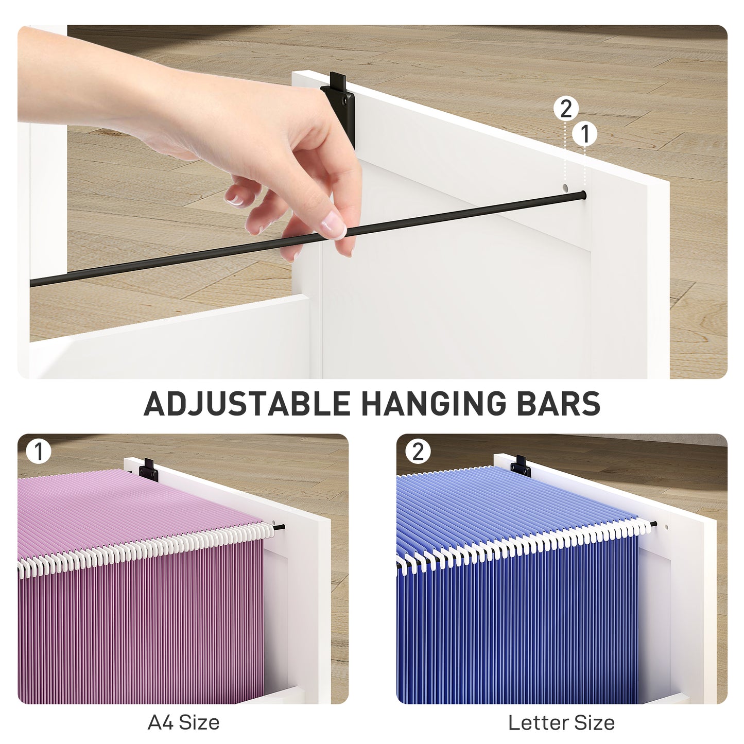 HOMCOM 4 Drawer Filing Cabinet with Lock, Office Storage Cabinet with Adjustable Hanging Bars for A4 Letter Size Files, White