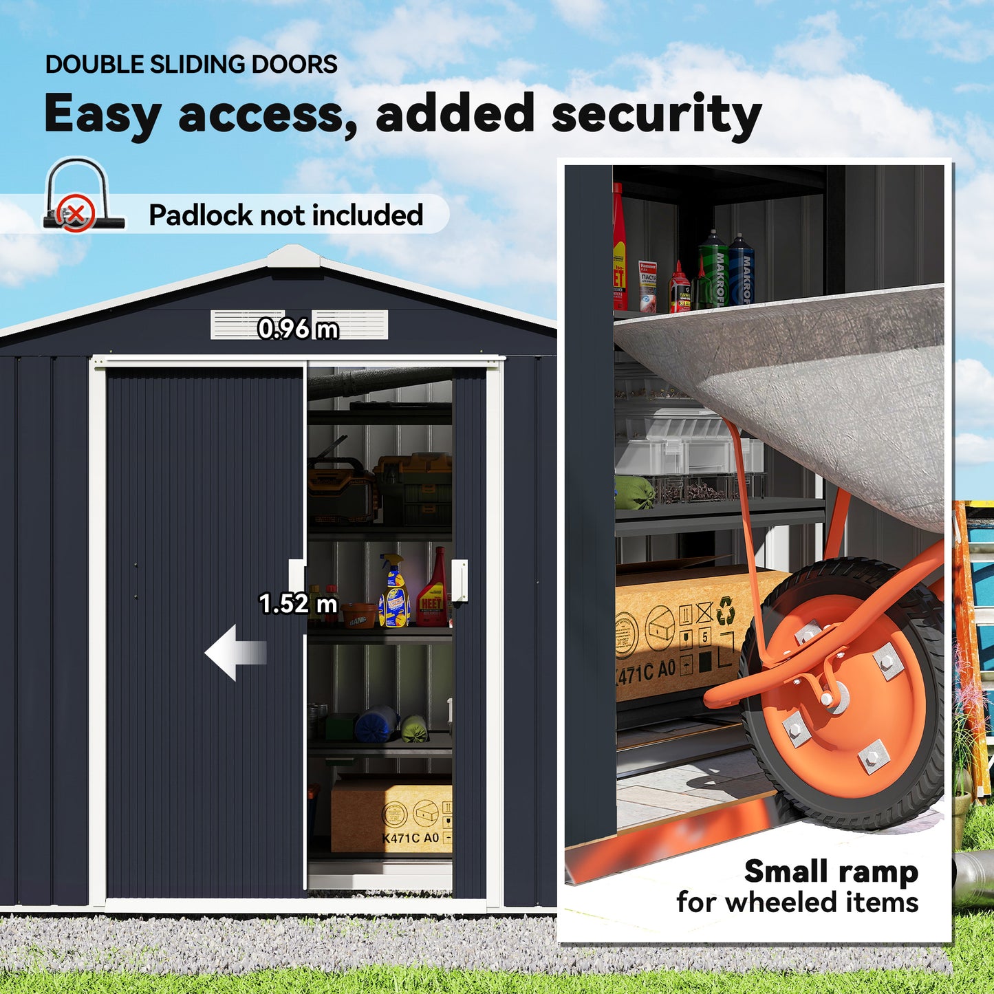 Outsunny 7 x 4ft Weatherproof Shed, Outdoor Bike Storage Shed with Ventilation Slots, Foundation Kit and Lockable Double Doors, Dark Grey