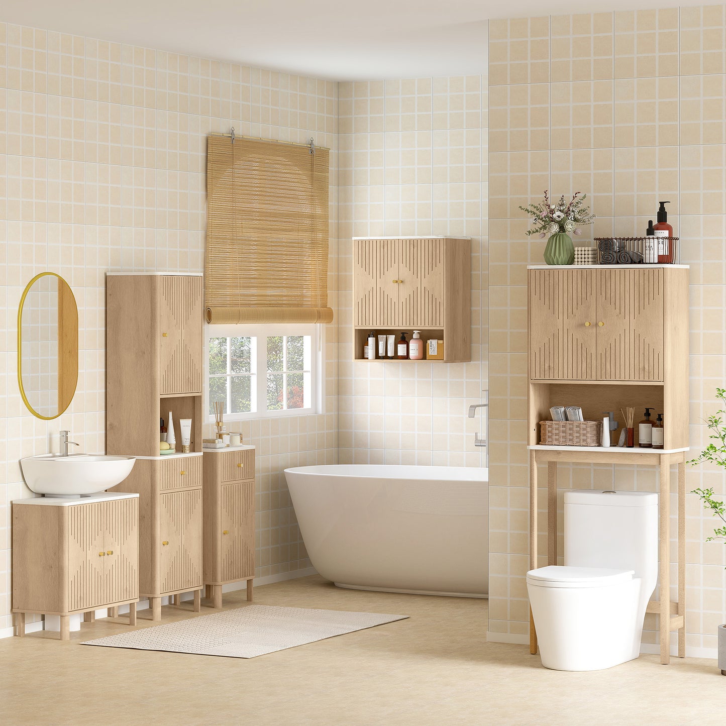 HOMCOM Multi-Storage Slimline Bathroom Cabinet - Wood-Effect