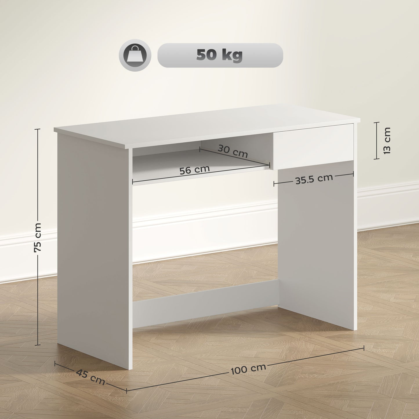  which saves a lot of space on the desktop</li><li>Slides for tray: Ensure optimal comfort while typing at your PC desk and save space by sliding the keyboard tray out of the way when not in use</li><li>Modern design: This study desk features a simple