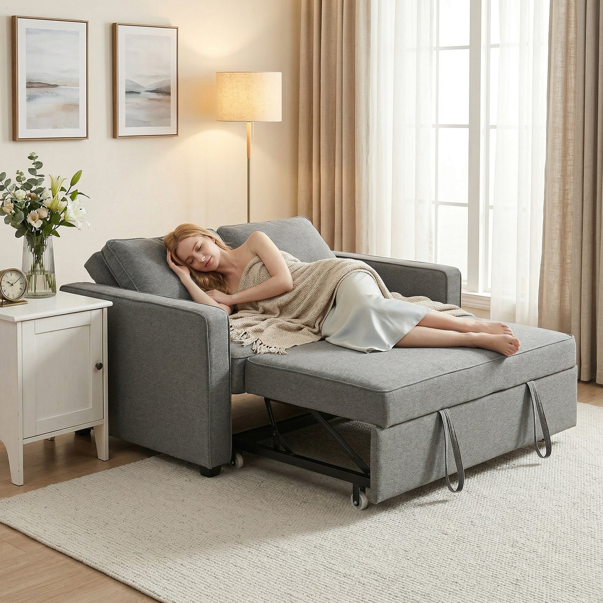 HOMCOM Double Sofa Bed Click Clack Sofa Bed Pull Out Bed with Adjustable Backrest for Living Room and Bedroom Grey