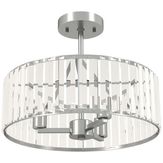 HOMCOM Crystal Ceiling Light Fixture, 39 cm Semi Flush Mount Modern Crystal Chandelier Ceiling Light for Living Room, Bedroom, Hallway, Dining Room, E14 Base 3-Lights, Bulbs Not Included, Silver Tone