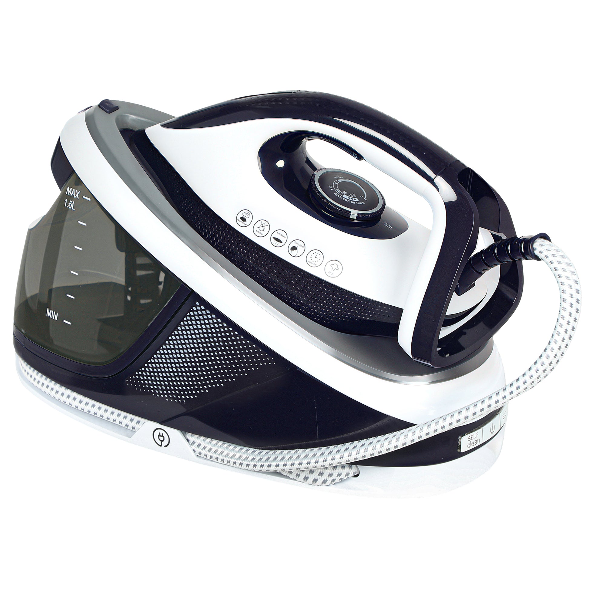 HOMCOM Steam Generator Iron, Energy-Saving, Self-Cleaning, Powerful Vertical Steam, Automatic Shut-Off, Ceramic Non-stick Soleplate, Large 1.5L Detachable Water Tank, 8 Bar, c, Blue