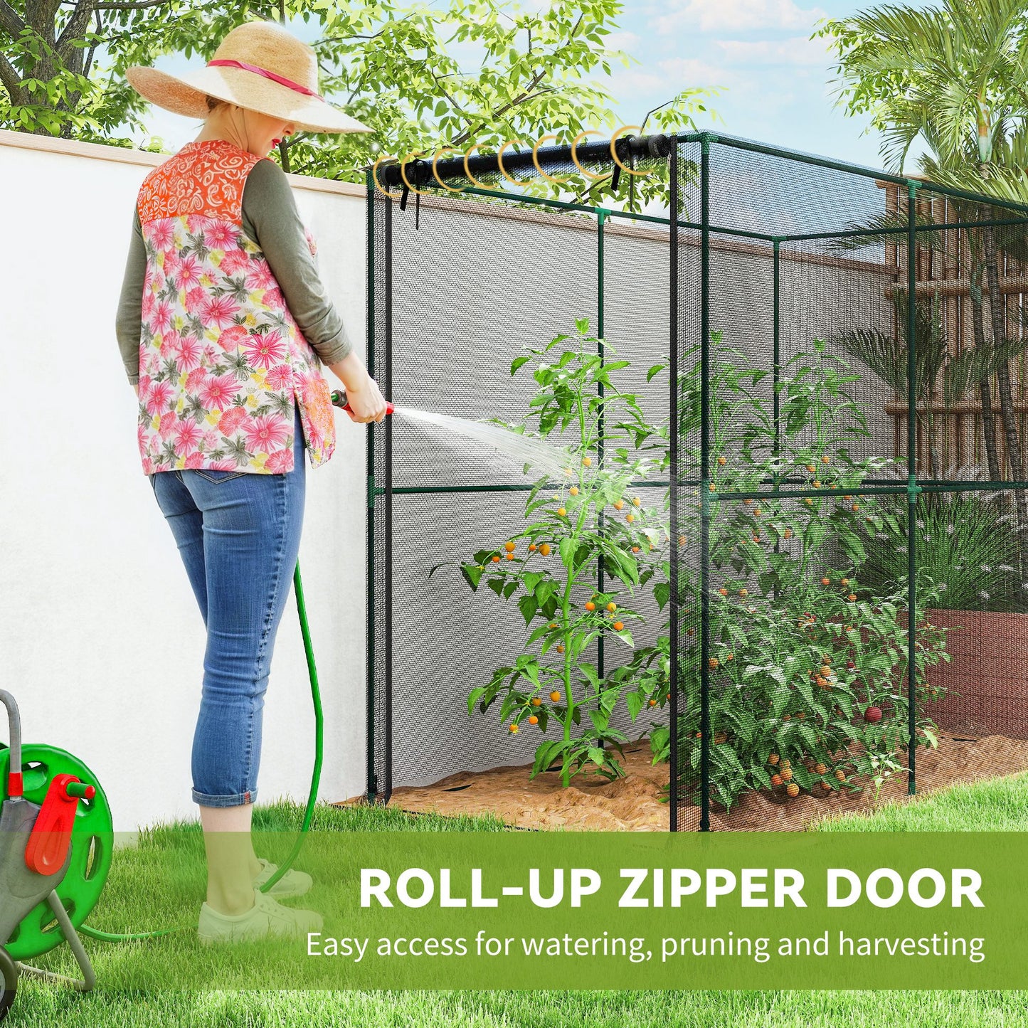 Outsunny Fruit Cage Bird Netting, Brassica Cage Plant Protection Tent with Zipped Door, Anti Bird, Insects, Small Animals, Black