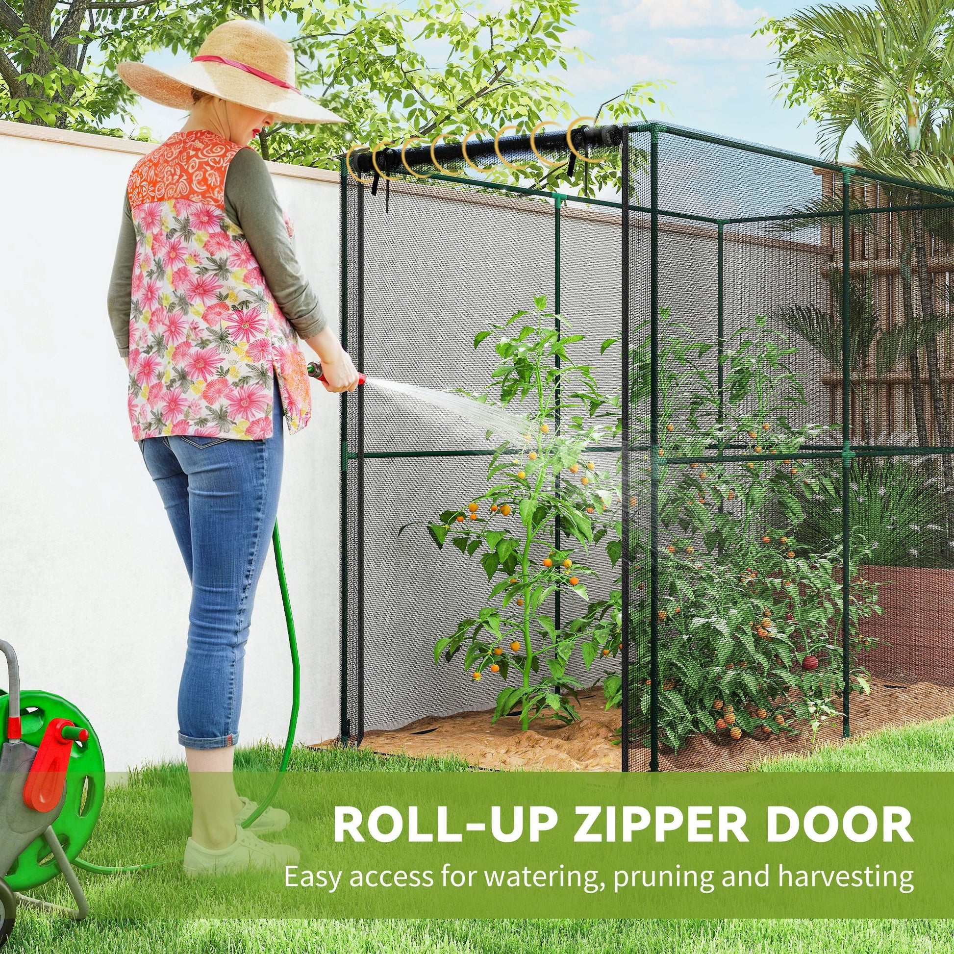 Outsunny Fruit Cage Bird Netting, Brassica Cage Plant Protection Tent with Zipped Door, Anti Bird, Insects, Small Animals, Black