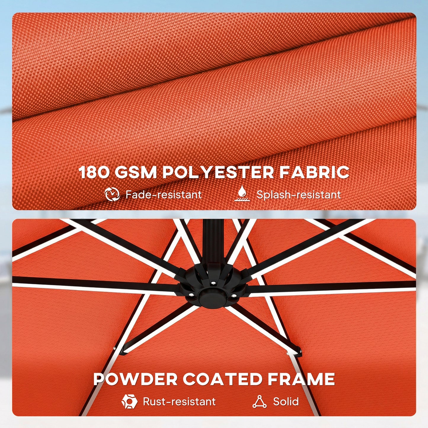 Outsunny 3 m Garden Cantilever Parasol with LED Solar Light, Round Overhanging Umbrella with 360Â° Rotation, Cover, Orange