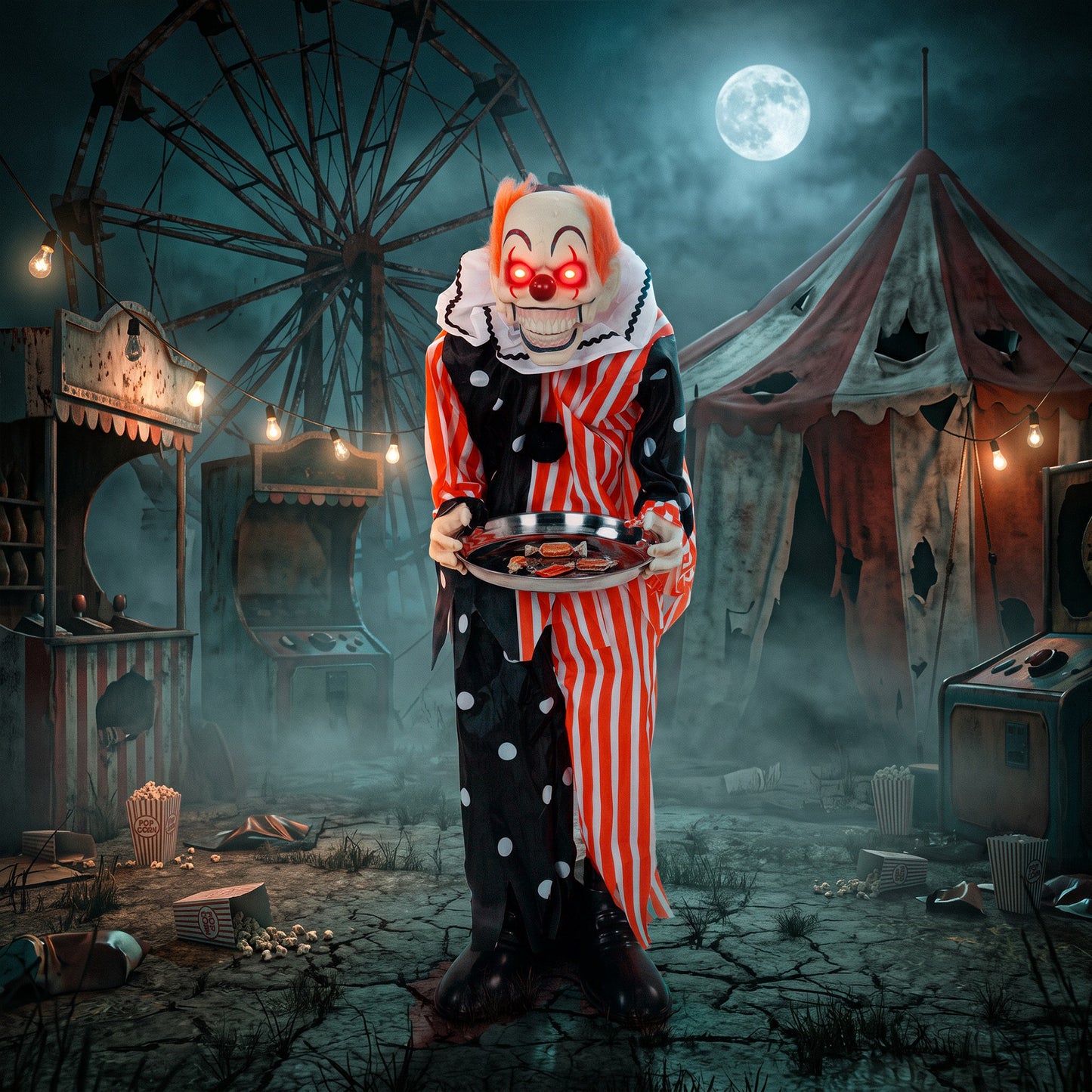 HOMCOM Animated Clown Halloween Decoration, Scary Halloween Animatronics Decor with Sound Touch Activated