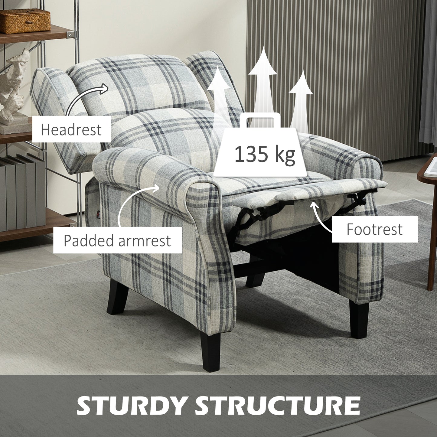 HOMCOM 160Â° Reclining Armchair, with Footrest - Grey