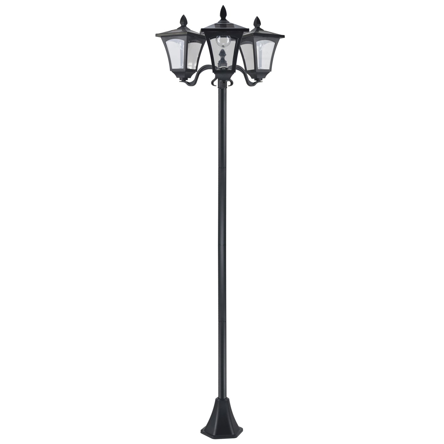 Outsunny 1.8m Traditional Victorian Style 3 Way Head Outdoor Garden Solar Post Lamp Sensor Dimmable LED Lantern Bollard Pathway IP44 â€“ Black