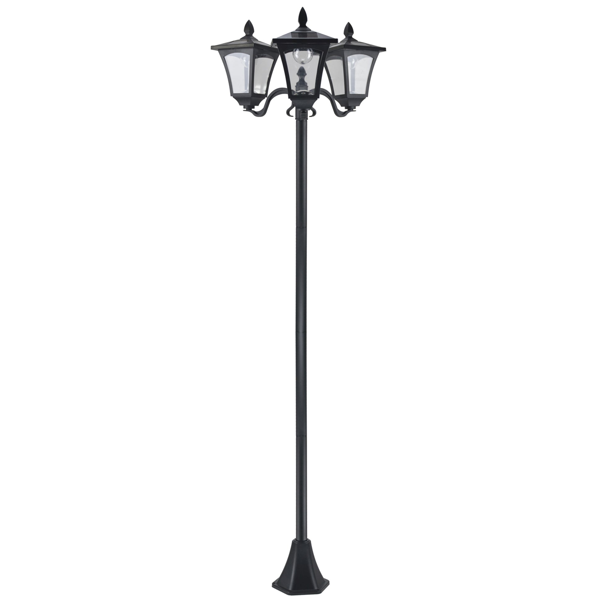 Outsunny 1.8m Traditional Victorian Style 3 Way Head Outdoor Garden Solar Post Lamp Sensor Dimmable LED Lantern Bollard Pathway IP44 â€“ Black