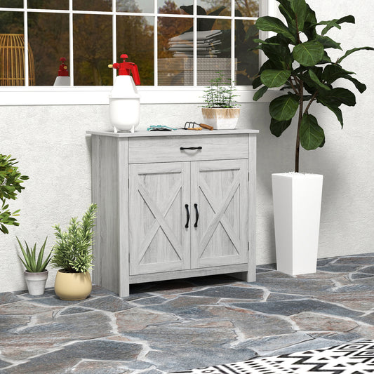 HOMCOM Farmhouse Barn Door Sideboard Storage Cabinet Coffee Bar for LIVING Room â€“ Grey Grain
