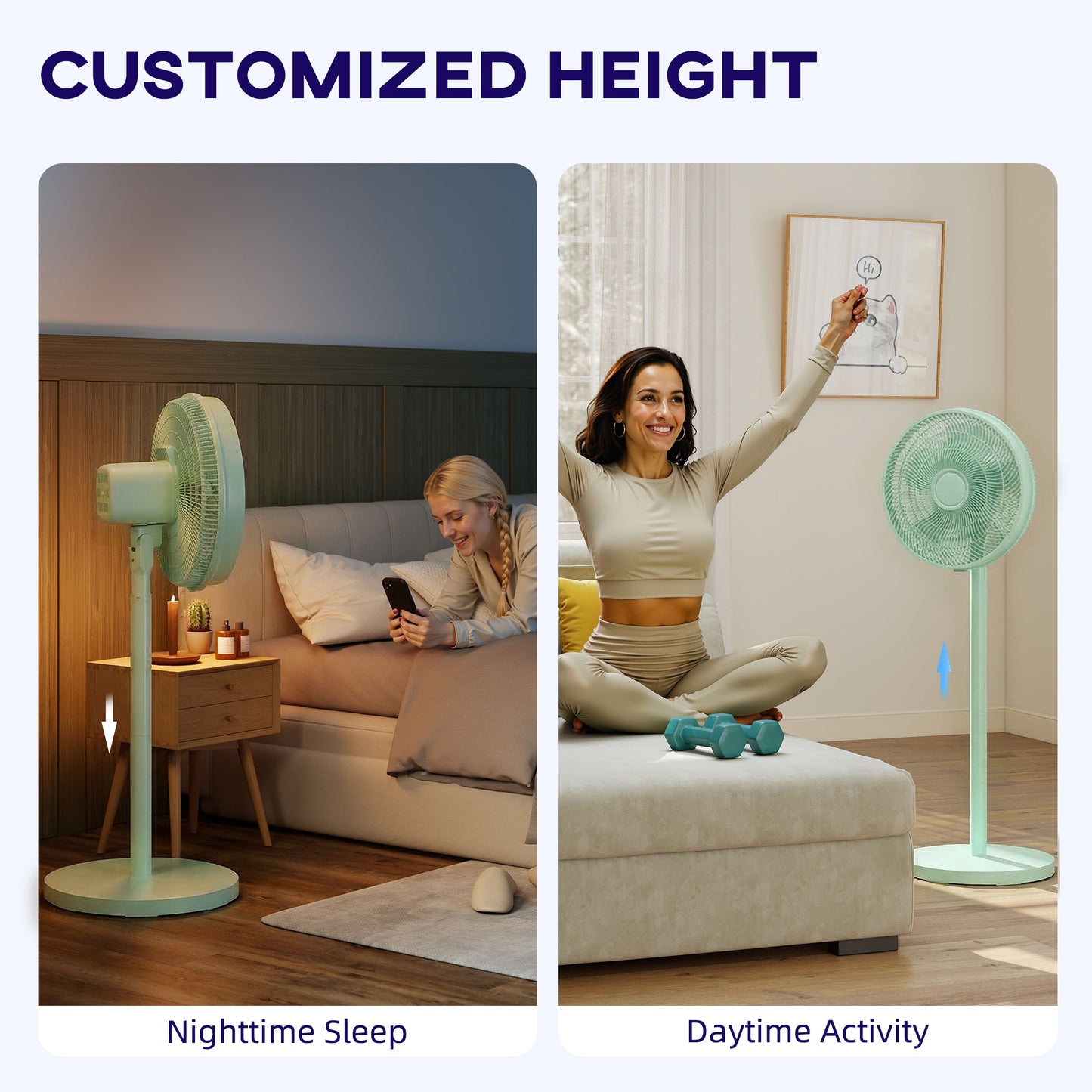 HOMCOM 40 cm Standing Fan, Cooling Floor Fan with 80Â° Oscillating, Adjustable Tilt and Height, 4 Speed, Remote Control, Green