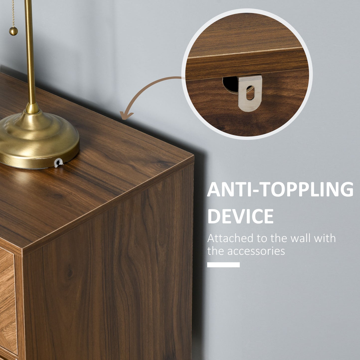 HOMCOM Bedside Table Set of 2 with 2 Drawers, Modern Side Tables with Herringbone Pattern and Metal Legs for Bedroom, Living Room, Walnut Brown