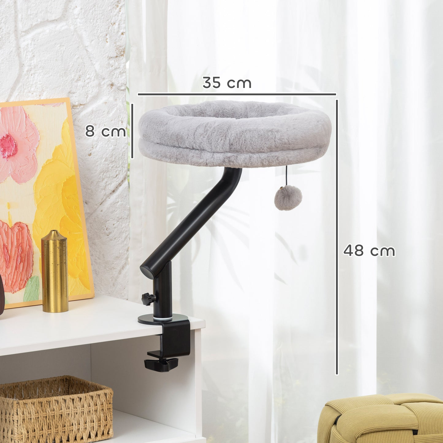 PawHut Cat Desk Bed, Cat Hammock 360Â° Rotatable Adjustable for Window, Table, Work, Grey