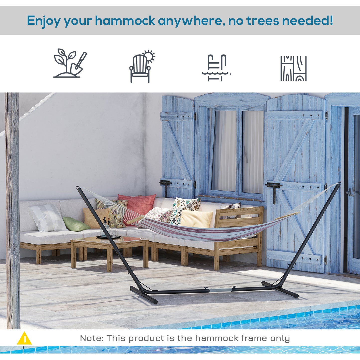 Outsunny 3.1â€“3.8m Adjustable Universal Hammock Stand Metal Frame Garden Camping Picnic Outdoor Patio Replacement â€“ Stand Only