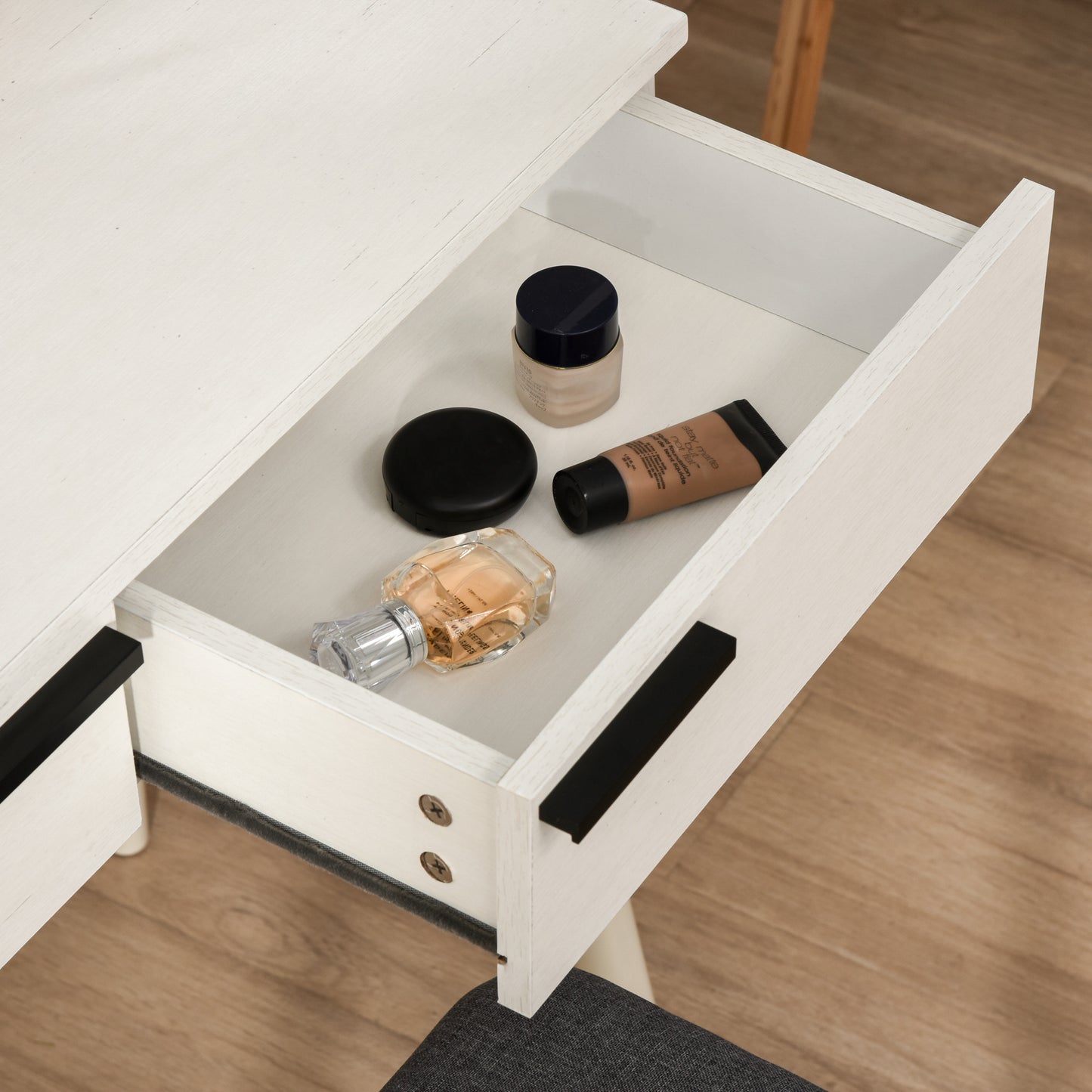 HOMCOM Dressing Table with Mirror and Stool, Vanity Makeup Desk Set with 2 Drawers, Cushioned Stool and Make-up Organiser for Bedroom and Dressing Room, 80 x 40 x 123 cm, White