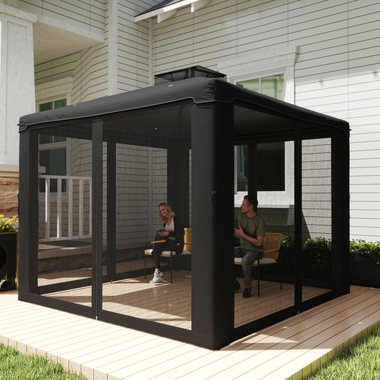Outsunny 3 x 3 m Metal Gazebo, Garden Pavillion, DoubleÂ Roof Outdoor Canopy Shelter with Mesh Sidewalls, Black