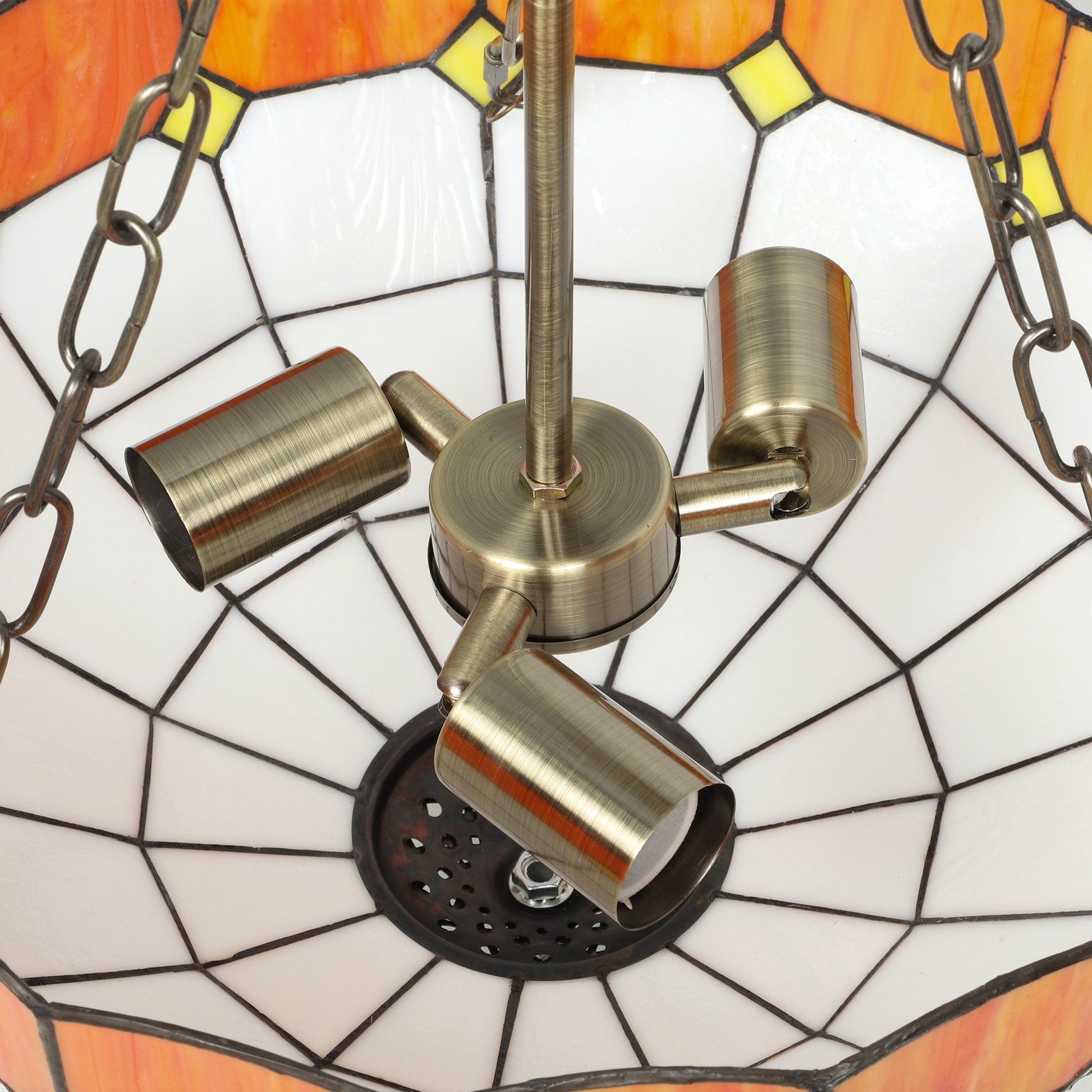 HOMCOM Tiffany Style Ceiling Light, Vintage Chandelier with 3 E27 Sockets, Semi Flush Mount for Living Room, Bulbs Not Included