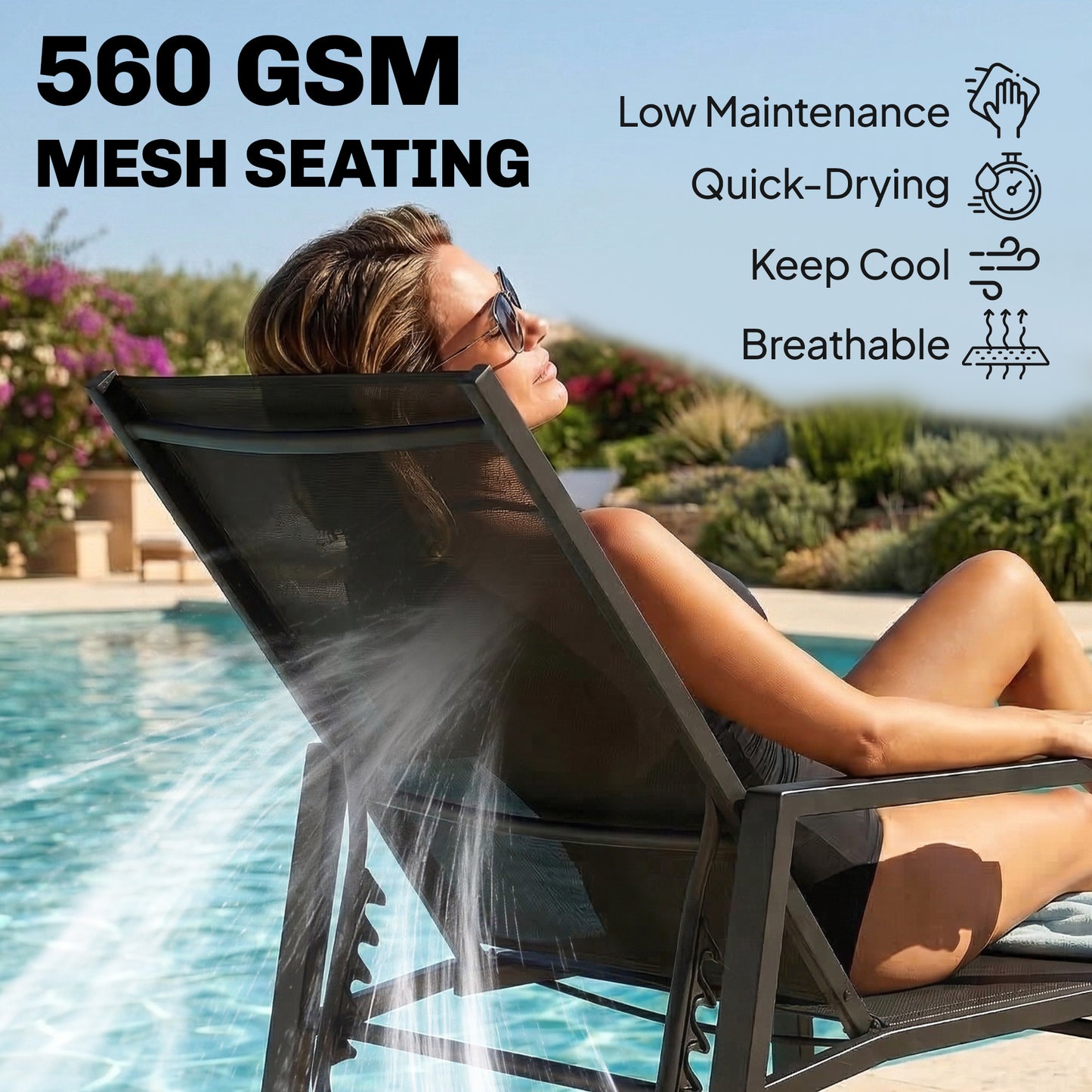Outsunny Sun Loungers Set of 2 Retractable Footrest 5-Position Adjustable Steel Frame for Beach, Porch, Patio, Camping, Black