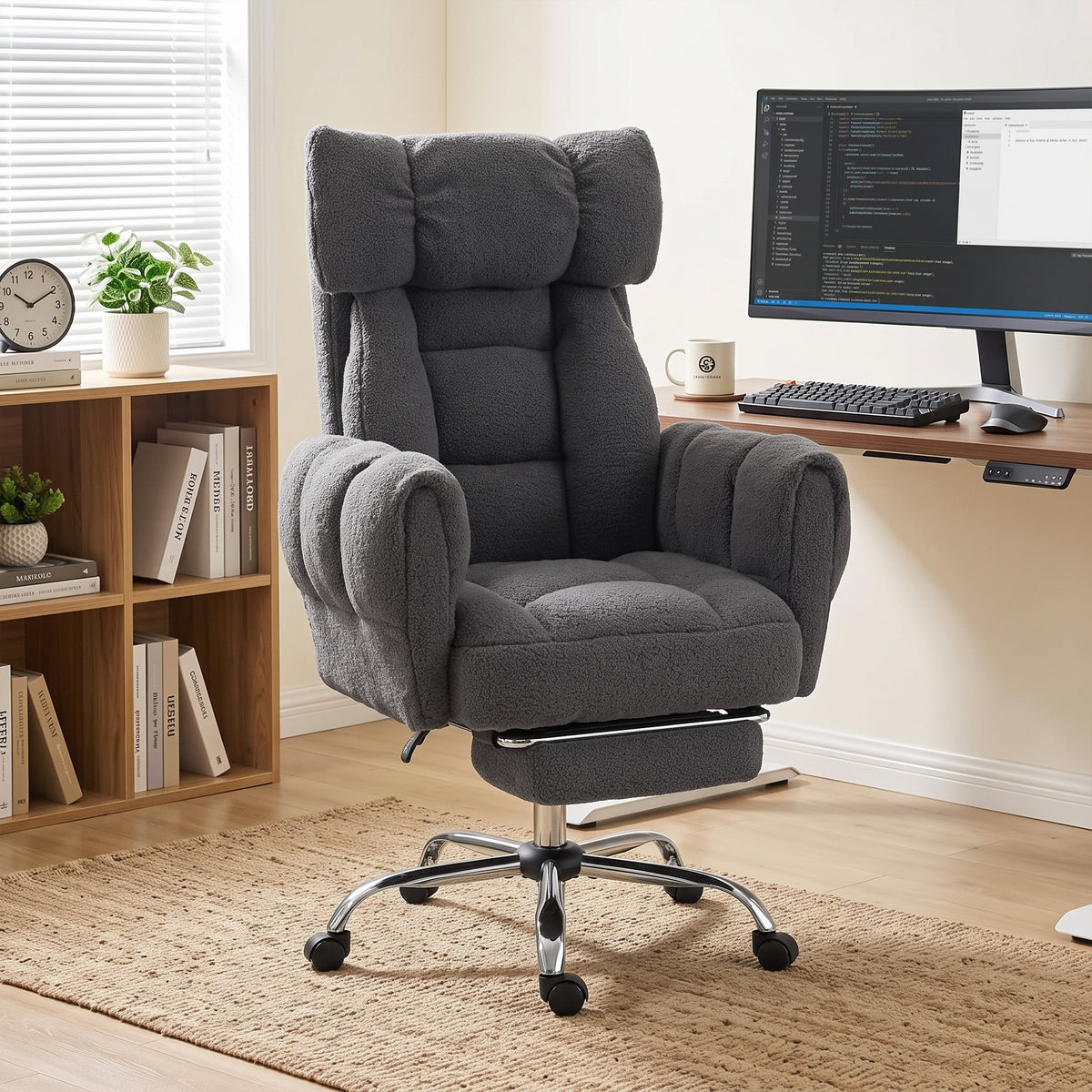 HOMCOM Criss Cross Office Chair with Flip-Up Armrests, Reclining Desk Chair with Wide Seat, Footrest, Wheels, Dark Grey