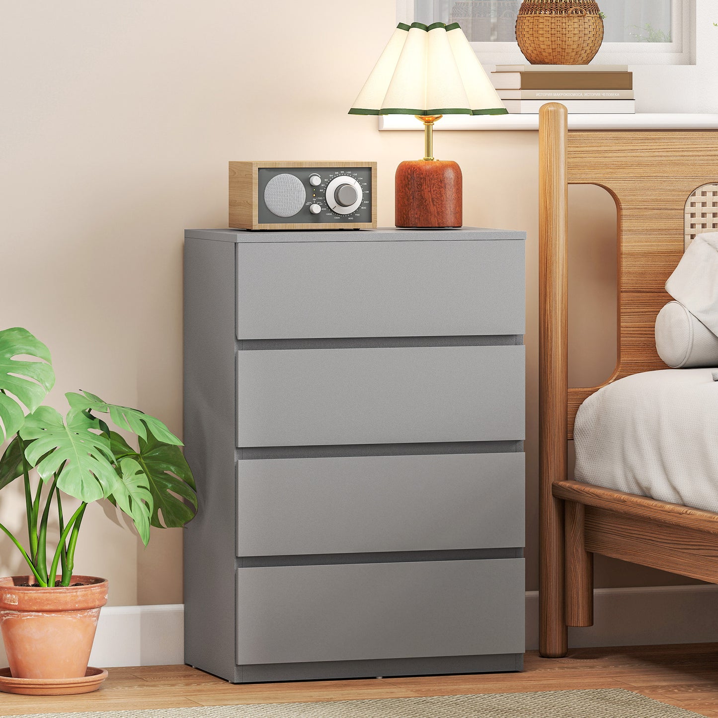 HOMCOM Chest of Drawers, 4-Drawer Storage Cabinets, Modern Dresser, Storage Drawer Unit for Bedroom