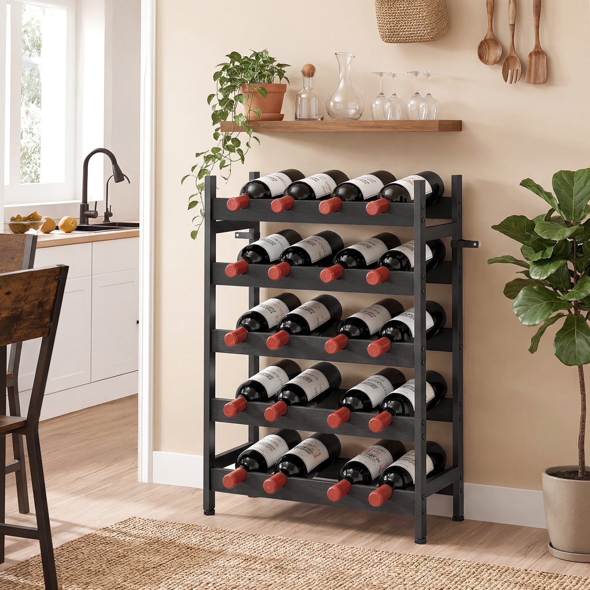 HOMCOM Wine Rack Freestanding Industrial Liquor Cabinet 5-Tier 20 Bott ...
