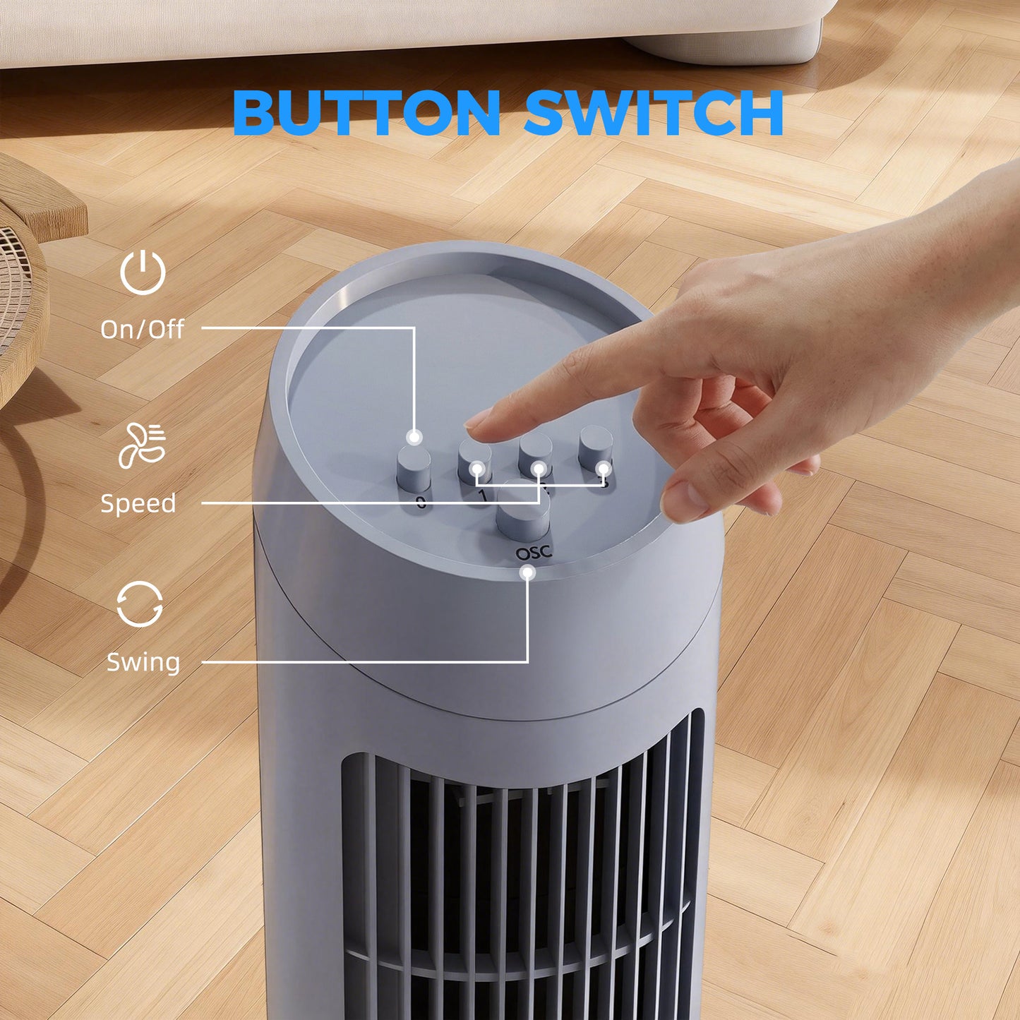 HOMCOM Tower Fan for Bedroom Cooling, 75cm Electric 70Â° Oscillating with 3 Speed Settings, Standing Floor Fan, Grey