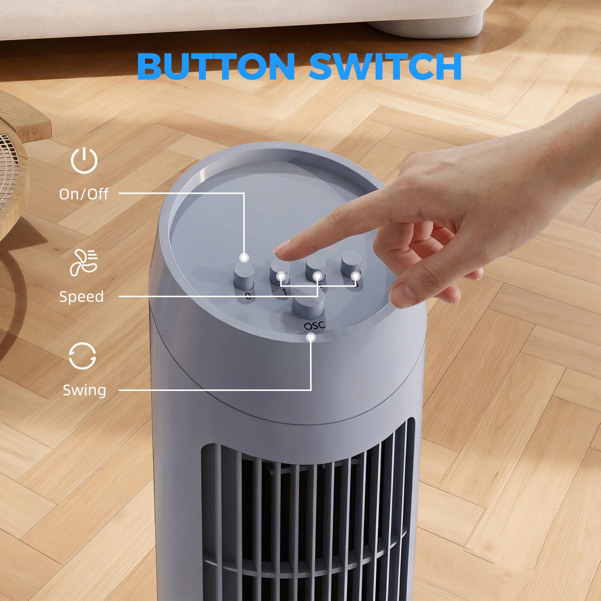 HOMCOM Tower Fan for Bedroom Cooling, 75cm Electric 70Â° Oscillating with 3 Speed Settings, Standing Floor Fan, Grey