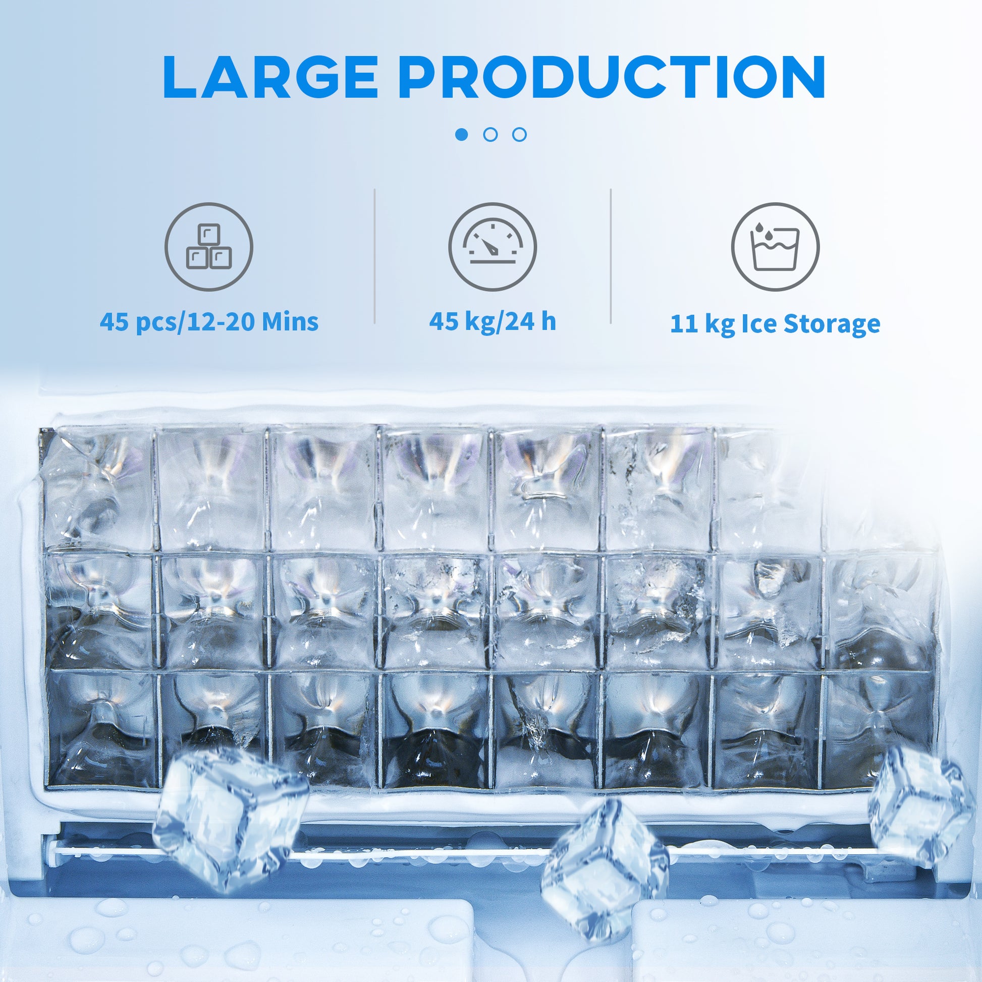 HOMCOM Commercial Ice Maker Machine, Freestanding Stainless Steel Ice Machine with Self-Cleaning, LCD Display, 45kg/24 Hours and 11kg Storage for Home, Office, Bar, Restaurant