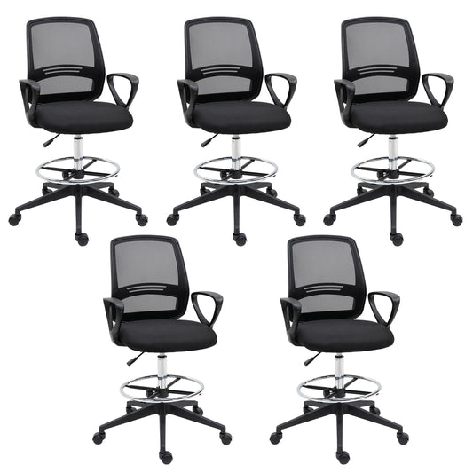 Vinsetto Ergonomic Mesh Back Drafting Chair, Tall Office Chair, Draughtsman Chair with Adjustable Height and Footrest 360Â° Swivel, Set of 5