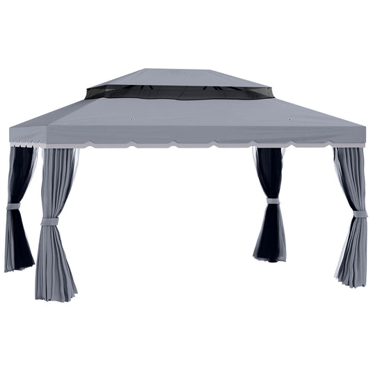 Outsunny 3 x 4m Aluminium GardenÂ Gazebo, Marquee Canopy Shelter Pavilion Party Tent with Nets and Curtains for Garden and Deck, Dark Grey