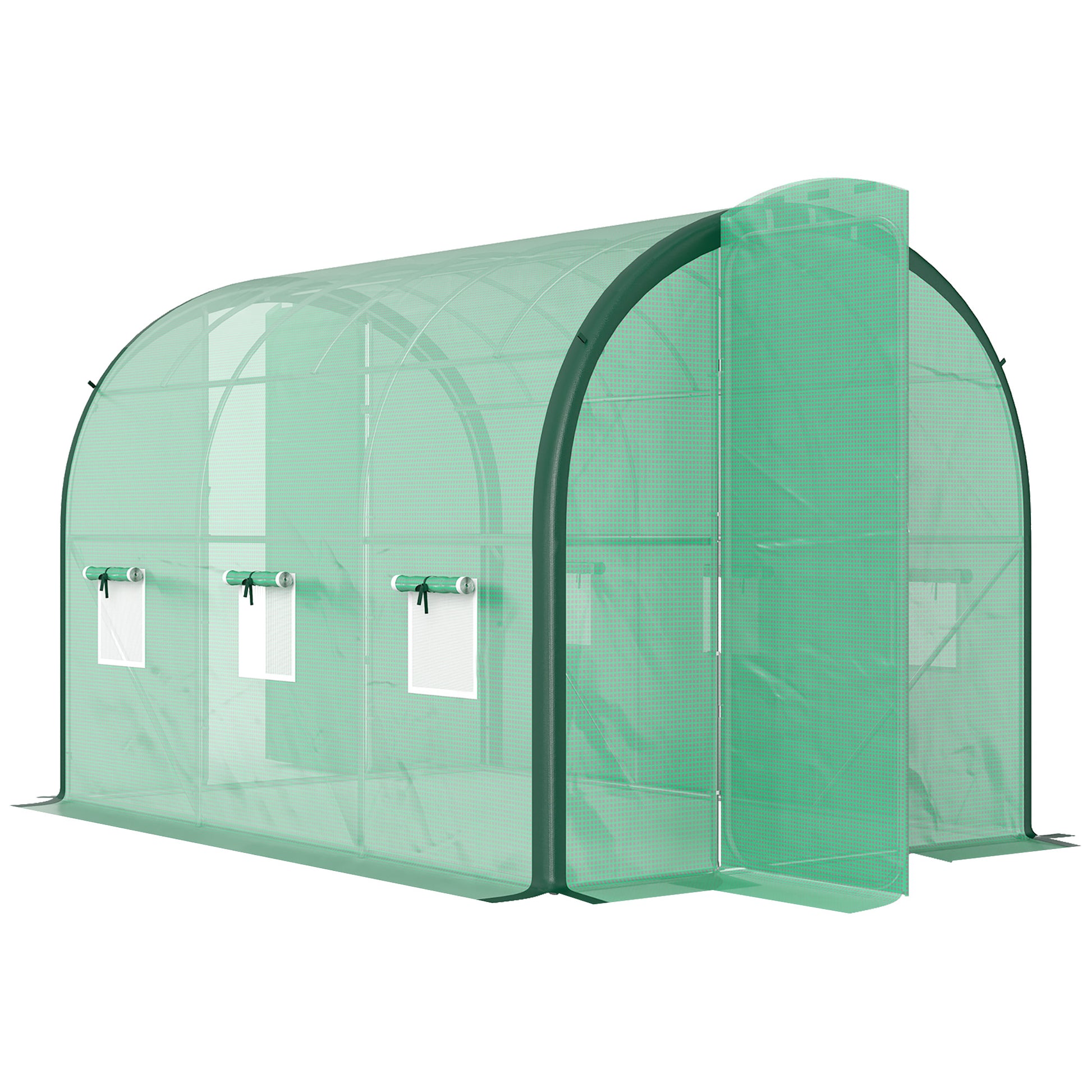 Outsunny 3 x 2 m Polytunnel Greenhouse, with Reinforced PE Cover, Windows and Doors - Green