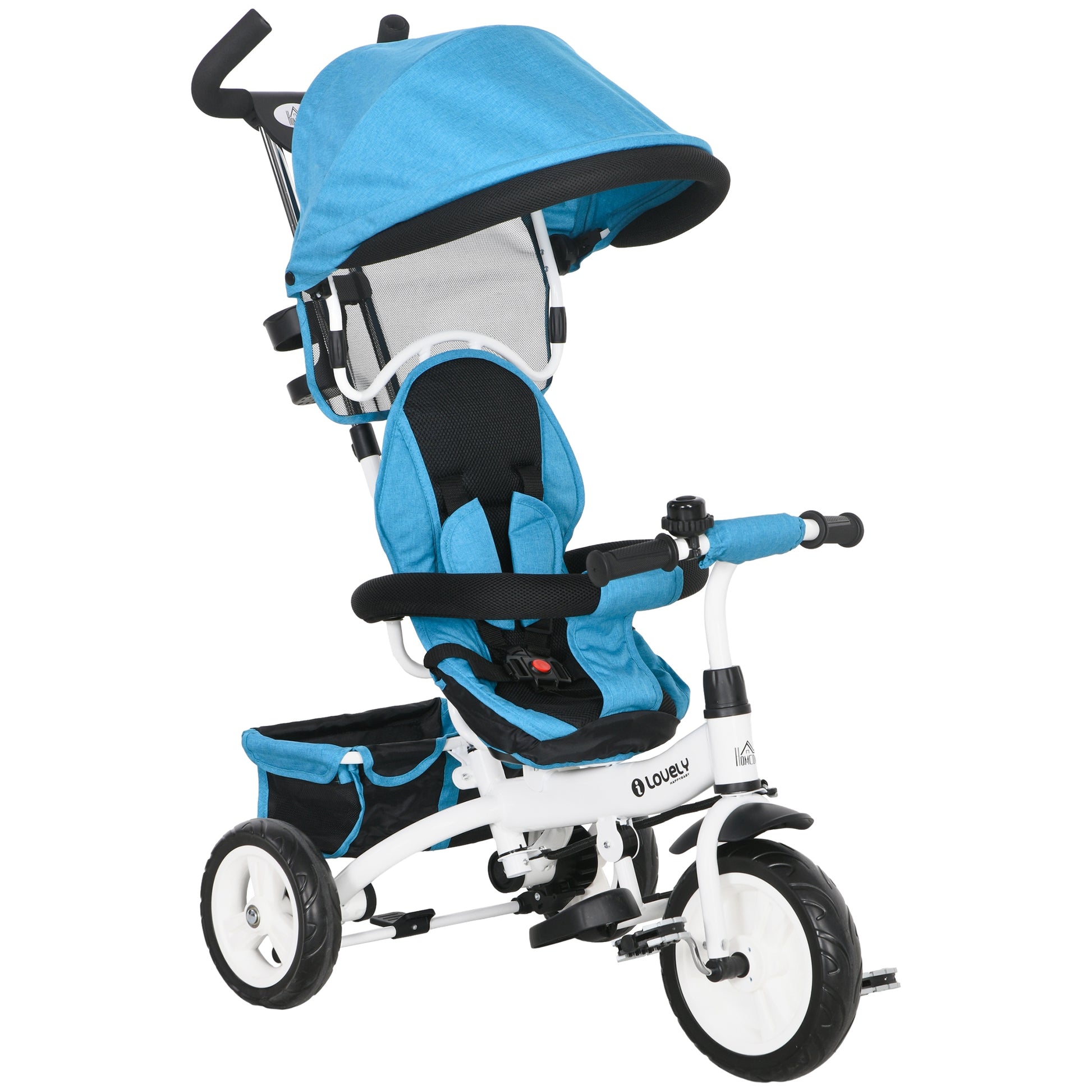 HOMCOM 6 in 1 Kids Trike Push Bike w/ Push Handle, Canopy, 5-point Seat Belt, Storage, Footrest, Brake, for 1-5 Years, Blue Default Title