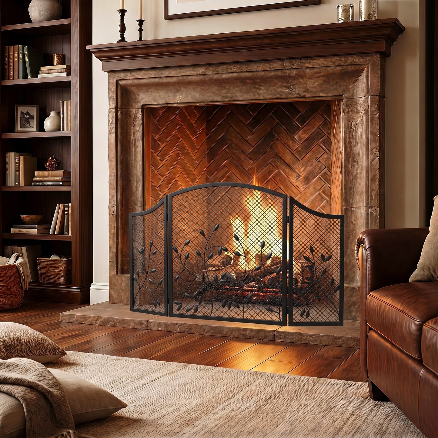 HOMCOM 3-Panel Folding Fireplace Screen for Hearth Protection, Heat-Resistant Metal Fire Spark Guard, Black
