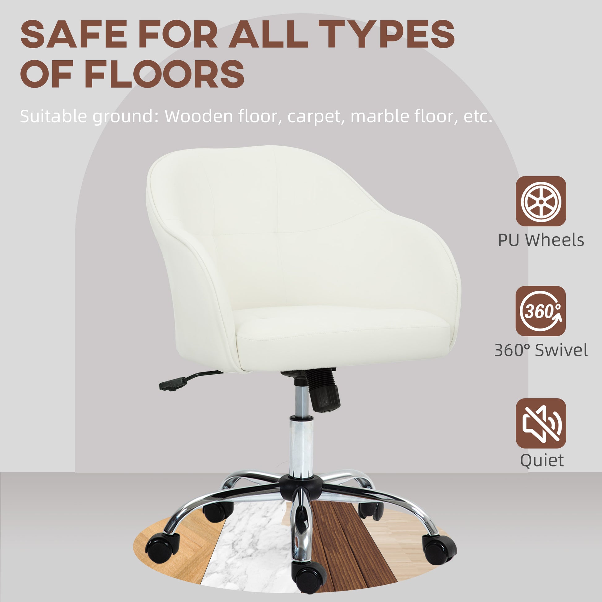 HOMCOM 46-56 cm Velvet-feel Office Chair - Cream