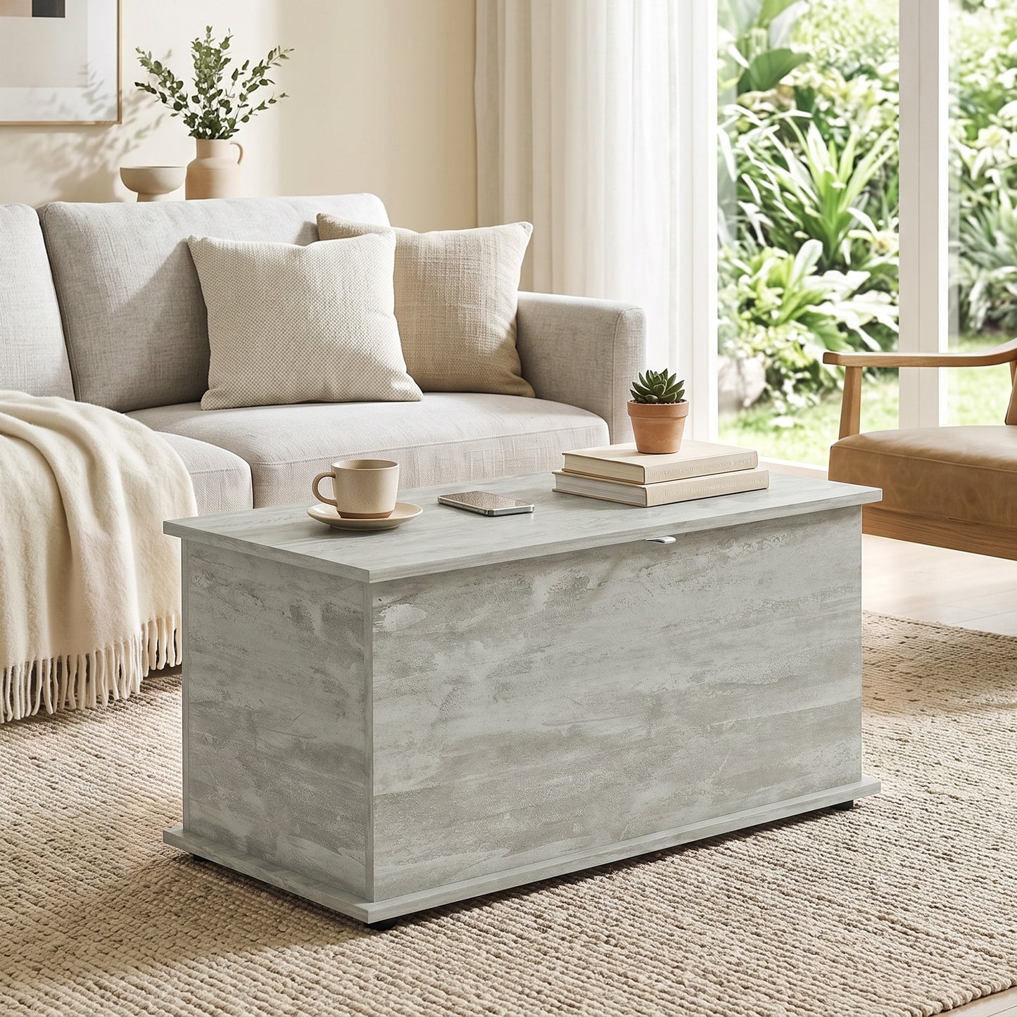 HOMCOM Storage Chest, 102L Blanket Box, Shoe Bench with Safety Hinged Lid, Bed End Bench for Bedroom, 80 x 40 x 45cm, Grey